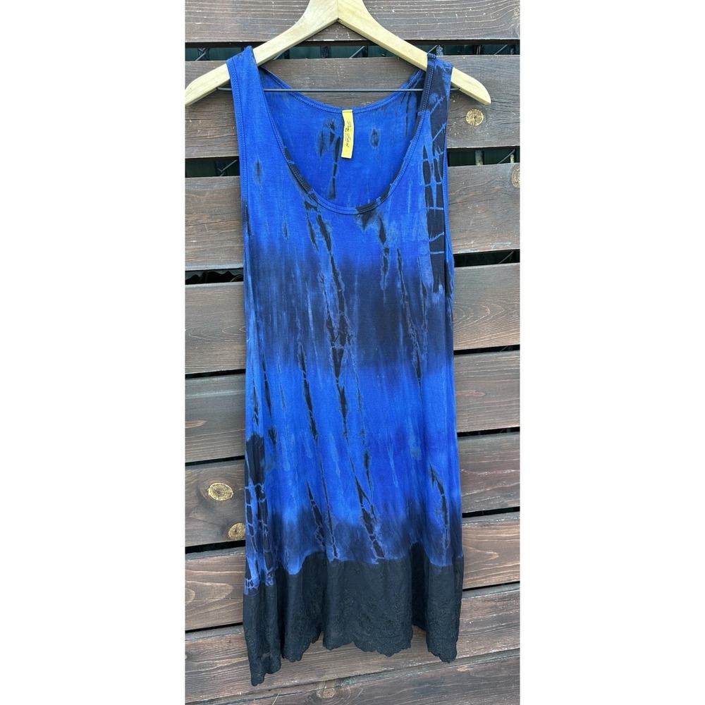 Vtg Pure Intent Boho Festival Blue Tie Dye Dress Made In USA Size M